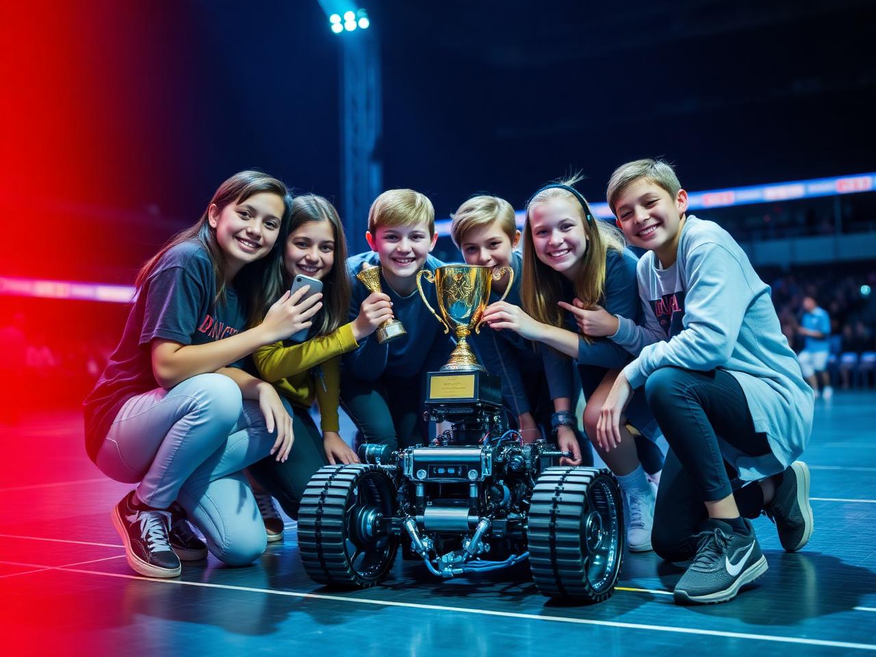 Students celebrating a competition win